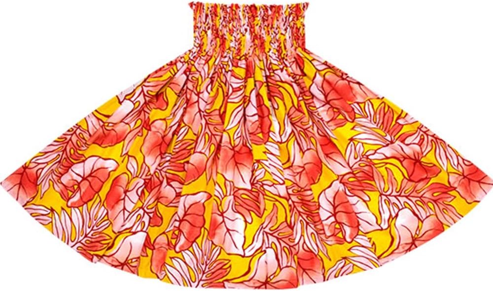 Custom Orders (30 In; 4 Elastic Bands) Hula Dance; Yellow and Red Pau Skirt Taro Lauae Fern Pattern 2655YWRD