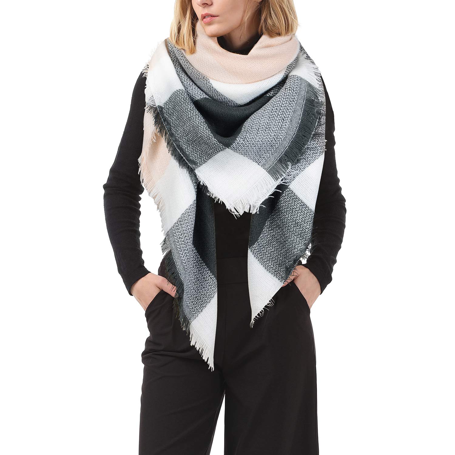 Zando Women Fall Winter Scarf Fashion Blanket Scarf Warm Plaid Scarf Lightweight Tartan Scarf Tassel Scarf for Women Zando Women Fall Winter Scarf Fashion Blanket Scarf Warm Plaid Scarf Lightweight Tartan Scarf Tassel Scarf for Women