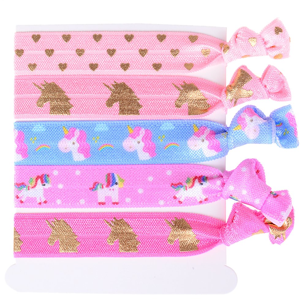 Pink Blue Mayatown 5pcs Set Girls Unicorn Hair Tie Magical