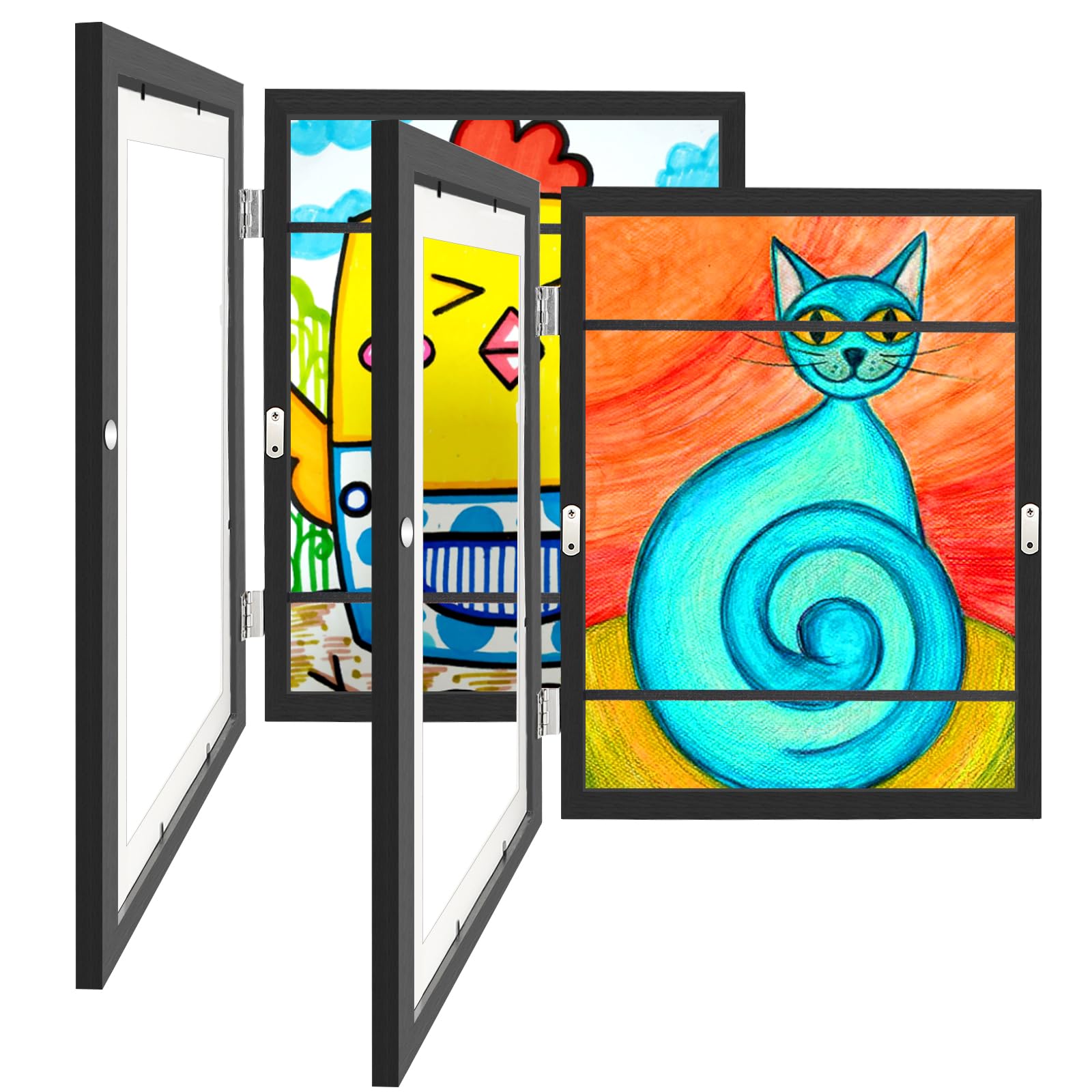 UDODIY Kids Art Frames, Front Opening A4 Kids Artwork Frames, Childrens Artwork Display Storage Frame for 150 Pictures, for Kids Art Projects, Artworks, Schoolwork, Home or Office (Black-2pcs
