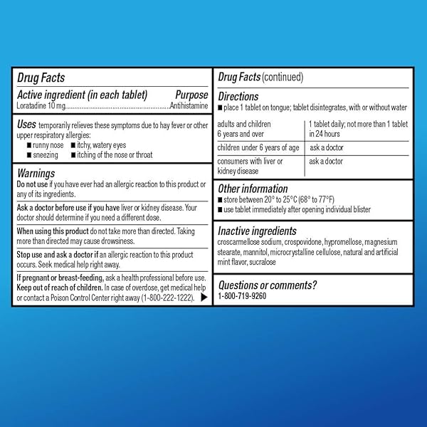 AMAZON BASIC CARE LORATADINE ORALLY DISINTEGRATING TABLETS, 10 MG, ANTIHISTAMINE, ALLERGY MEDICINE, 24 HOUR RELIEF, 30 COUNT