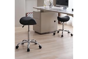 FIRAVOE Saddle Stool Set of 2, Swivel Saddle Stool with Wheels, Adjustable Rolling Stool 18"-26", Faux Leather Rolling Saddle Stool for Salon, Massage, Clinic, Lab, Office (Black, 2PCS (18"-26"))