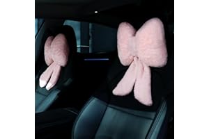 Macarrie 2 Pcs Car Neck Pillow Plush Butterfly Bow Car Headrest Pillow Comfortable Seat Neck Support Cute Car Head Rest Accessories for Driving Travel Driver Chair Girl Style Interior Decor(Pink)