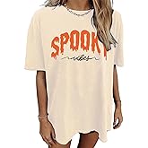 Halloween Shirts for Women Spooky Season Shirt Graphic Letter Print Oversized T Shirt Vintage Short Sleeve Tees Tops