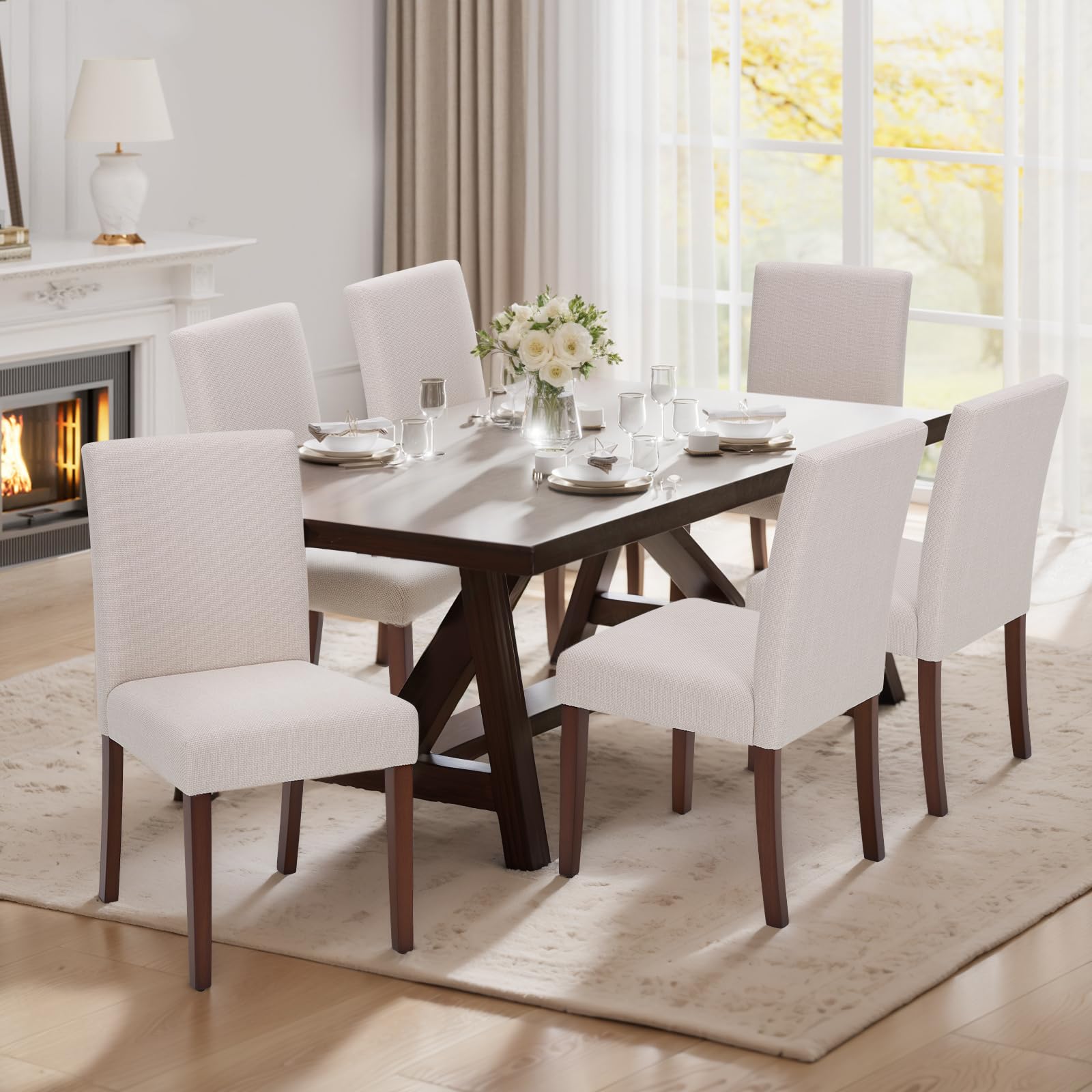 Photo 1 of **PARTIAL SET/TWO THAIRS**Upholstered Parsons Dining Chairs Set of 6, Modern Dining Room Chairs with Back, Fabric Kitchen Side Chairs with Wood Legs for Dinner Farmhouse Restaurant, Beige