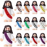 Bememo 12 Pcs mini Jesus Figures Easter Original Little Jesus Figures Rubber Pocket Toys to Hide and Seek Religious Party Favors Sunday School Baptism Gifts (12 Colors)