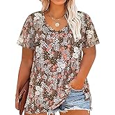 CARCOS Womens Plus Size Tops Basic Summer Shirts Short Sleeve V Neck Tunics Casual T-Shirt Loose Fits XL-5XL