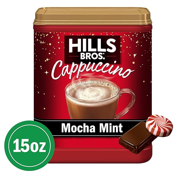HILLS BROS. INSTANT CAPPUCCINO MIX, MOCHA MINT CAPPUCCINO MIX – ENJOY COFFEEHOUSE FLAVOR FROM HOME – CAPPUCCINO WITH MINTY NOTES (15 OUNCES)