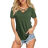DittyandVibe Women's Short/Long Sleeve V Neck Criss Cross T-Shirt Tops