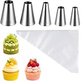 5PCS Round Hole Piping Tips Set, Large Piping Tips for Cake Decorating | Cupcake Frosting Nozzles with Piping-Bags Stainless Steel Professional Baking Tools for Pastry Fondant Cream Bag Filler