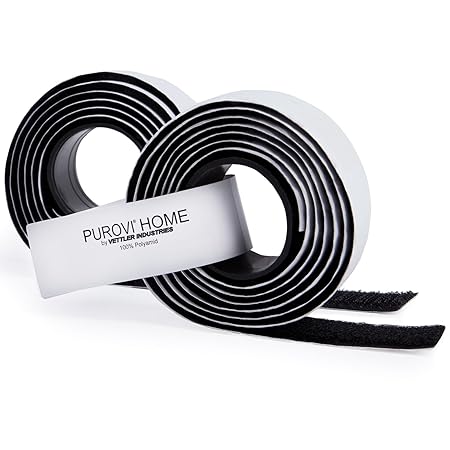 Purovi 1m Klettband Selbstklebend, Meterware, Flausch & Haken, 20mm Breit, Schwarz