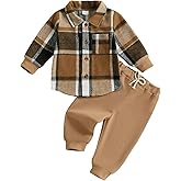 Toddler Boys Fall Outfits Plaid Flannel Baby Boy Jacket Button Down Shirts Pants 2Pcs Festival Clothes Set