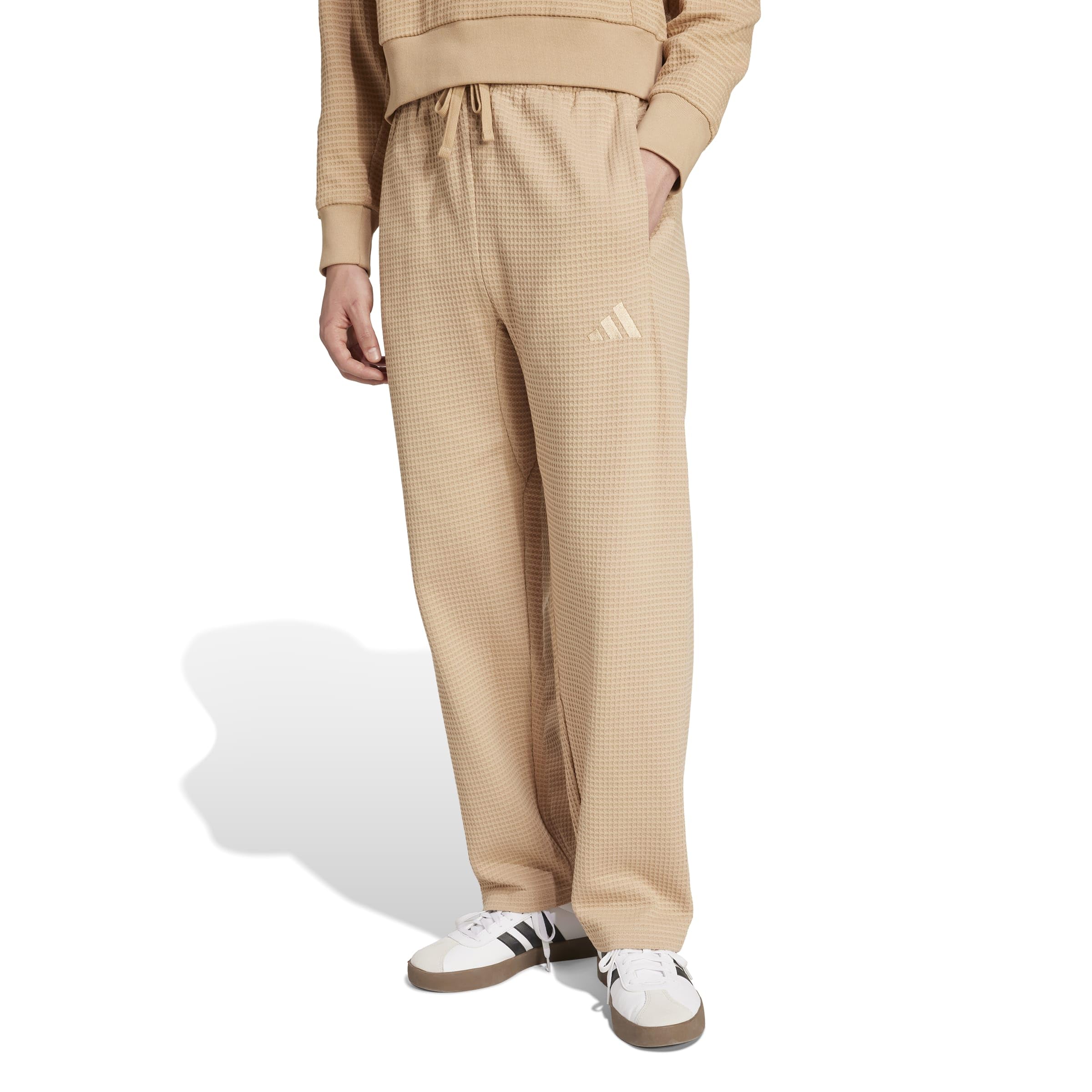 adidas Men’s All SZN Waffle Knit Open Hem Pants, Warm Sandstone, Medium