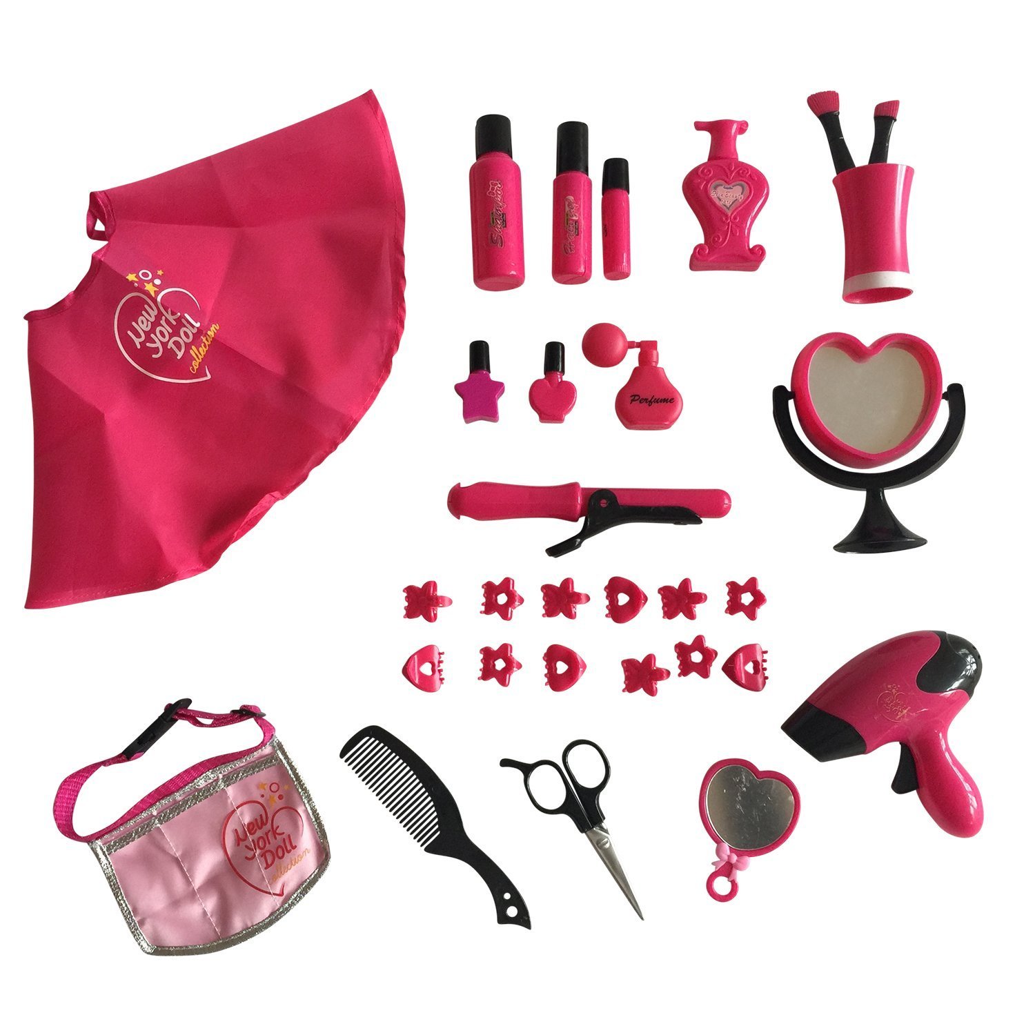 The New York Doll Collection 30 PC Doll Hair Care set - Includes Doll Cape and Waist Belt - Deluxe Hair Styling set for 18-inch Dolls