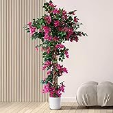 5FT Tall Bougainvillea Artificial Tree for Outdoors or Indoors, Faux Tree Realistic Wood with Flowers in Plastic Pot Front Porch Plants, Home, Office, Living Room