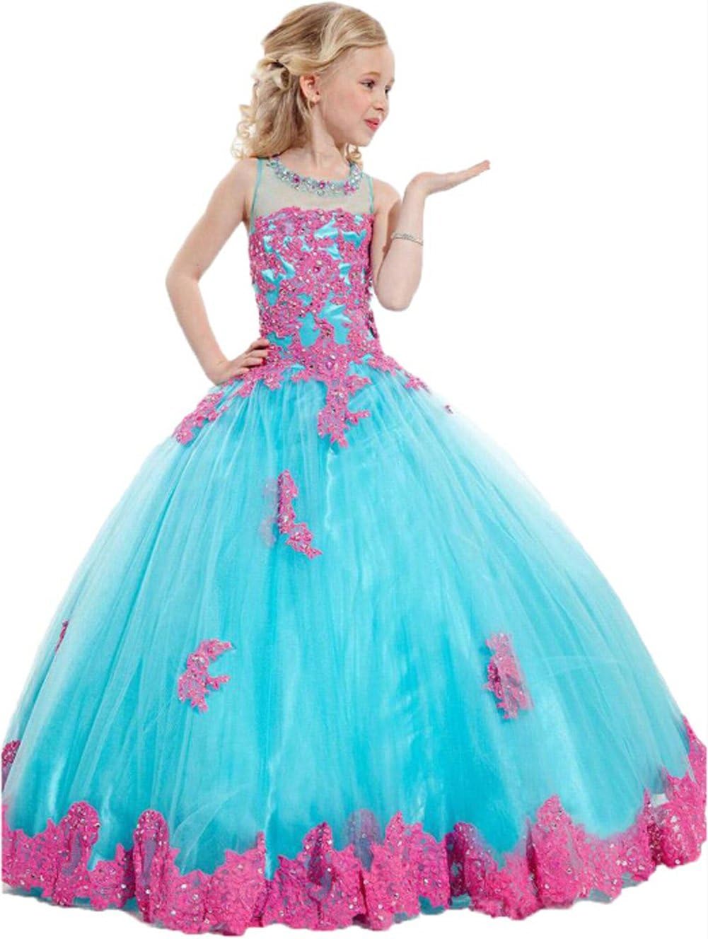 Baifenbailianren BFB Girls' Prom Ball Gown Floor Length Wedding Pageant Dresses