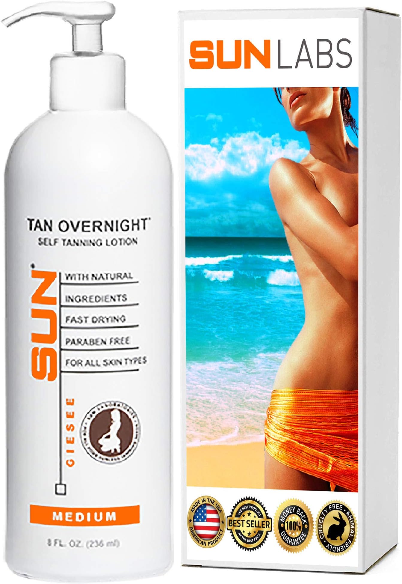 Sun Tan Lotions for All Skin Tones, Organic Self Tanner with Color Guide! Indoor Tanning Lotion for Body and Face [Overnight Sunless Tanning] Streak Free.(Packaging May Very)