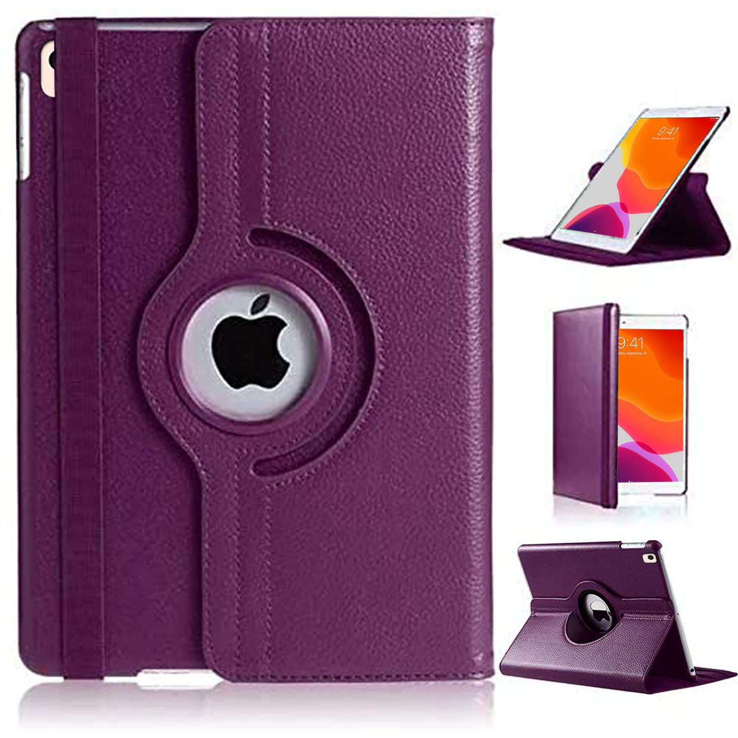 For iPad 10.2 Case (2019/2020/2021) iPad 9th/8th/7th Generation Case 360 Degree Rotating Stand Multi-Angle Viewing Auto Wake/sleep Shockproof Smart Folio Kids Friendly Protective Cover (PURPLE)
