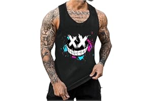 Mens Casual Muscle Tank Tops Novelty Funny X Smiley Face Print Tanks Summer Sleeveless Shirt Workout Active T Shirts
