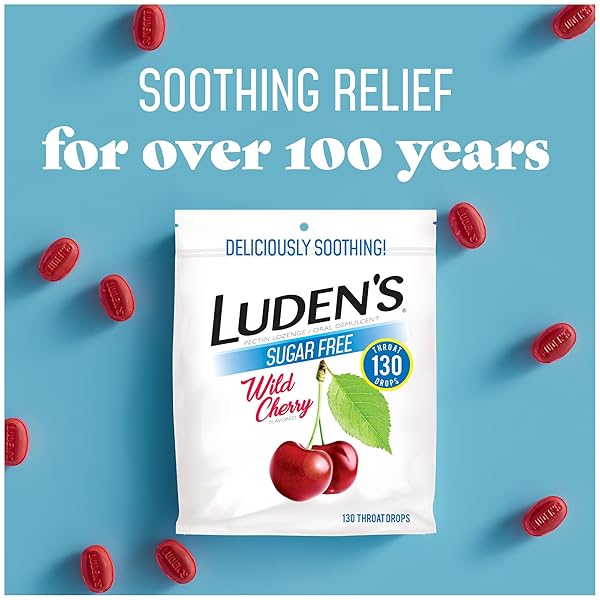 LUDEN’S SORE THROAT RELIEF LOZENGES FOR MINOR EVERYDAY IRRITATION & DRY MOUTH, SUGAR FREE WILD CHERRY FLAVORED DROPS, 130 COUNT