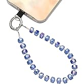 Danni Yan Crystal Beaded Phone Wrist Strap Glass Beads Bracelet Lanyard Crystal Chain Cell Phone Wristlet Strap for Women (Water Blue)