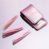 Tweezerman Pink Micro Mini Tweezer Set 3 Pieces Slant Straight Point Case view 3