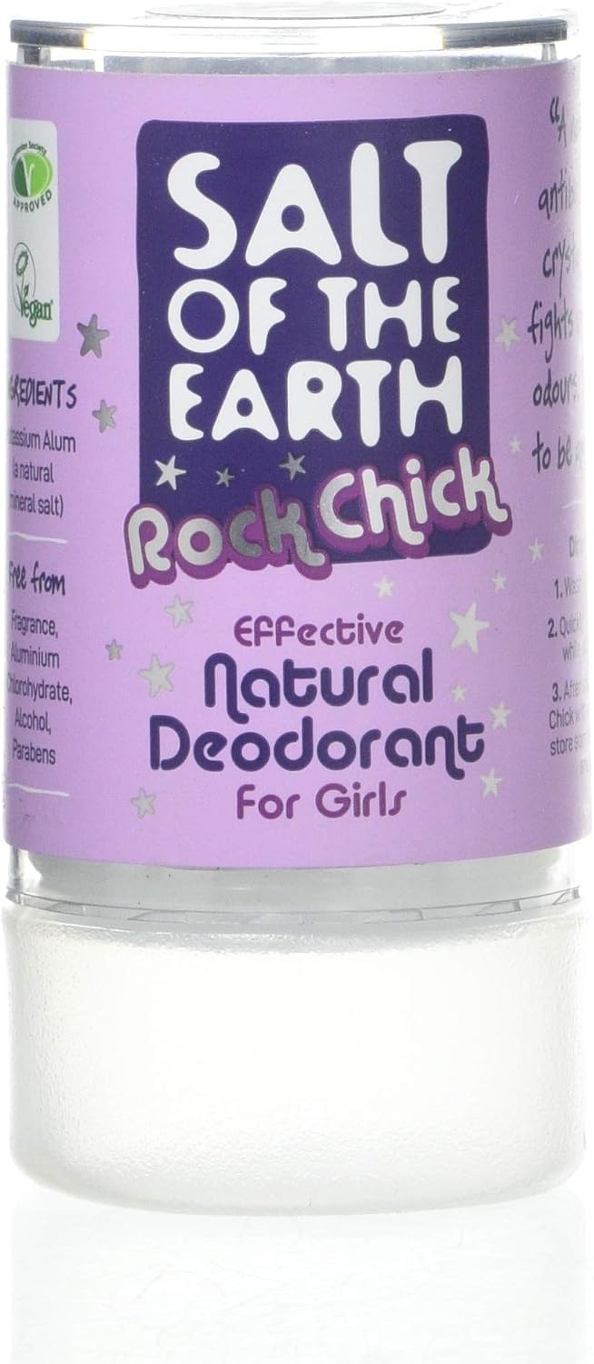 Salt of the Earth, Natural Crystal Deodorant Rock Chick for Kids, Fragrance Free, Vegan Formulas with Long Lasting Protection