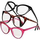 Betsey Johnson Women's Plaid 3 Pack Reading Glasses Cat Eye, Black, Tortoise, Magenta, 1.5X + 1.5