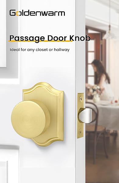 GOLDENWARM GOLD PASSAGE DOOR KNOBS, ZINC-ALLOY HEAVY DUTY CLOSET DOOR KNOBS, BRUSHED GOLD DOOR KNOB FOR HALLWAYS CLOSETS (6 PACK)