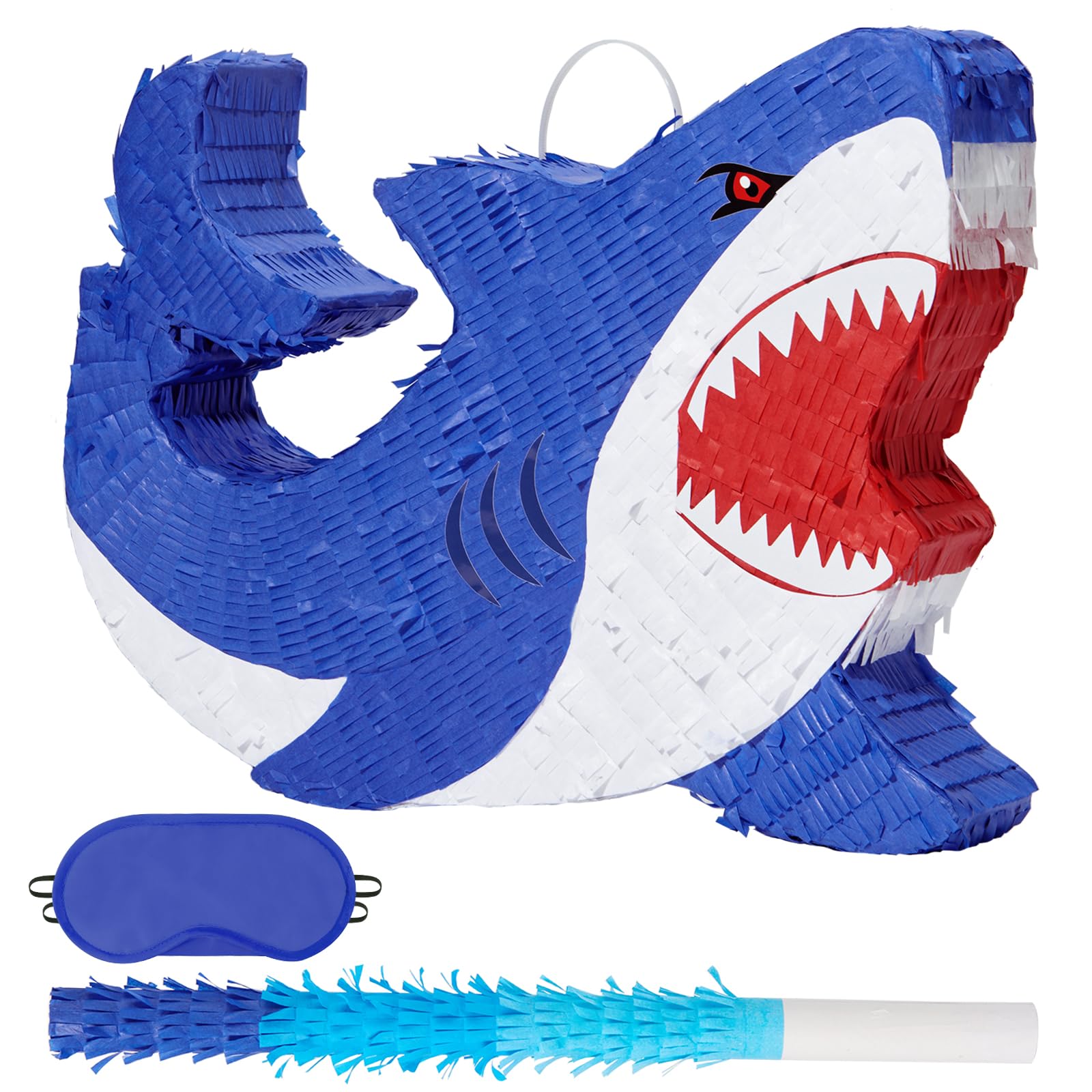 Photo 1 of WERNNSAI Shark Piñata - Ocean Shark Birthday Party Decorations Kids Boys Pinata with Blindfold and Bat for Under the Sea Party Supplies Baby Shower Birthday Game Set