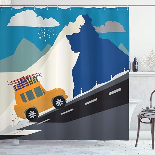 Amazon Com Ambesonne Explore Shower Curtain Winter Season Design Mountain Road Ski Holiday Themed Cartoon Style Composition Cloth Fabric Bathroom Decor Set With Hooks 70 Inches Multicolor Home Kitchen