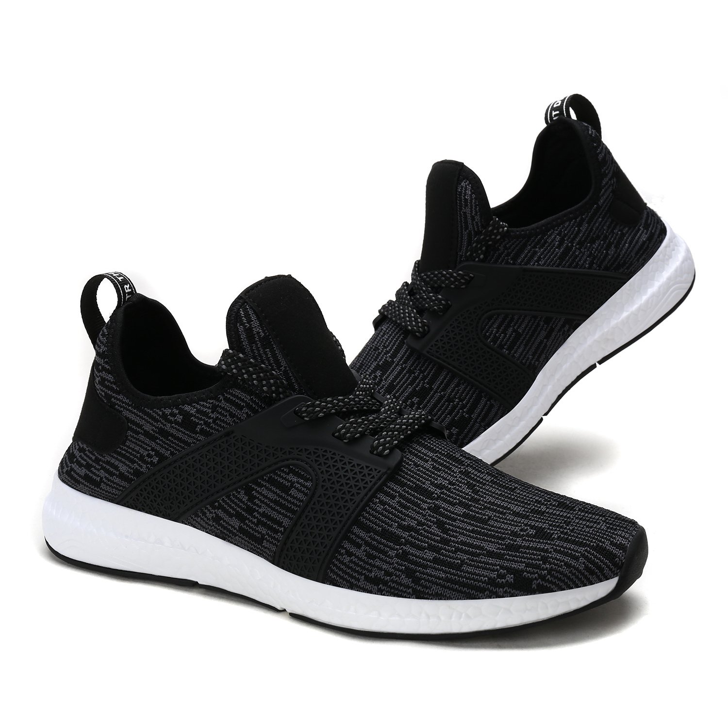 UNMK FUN Men\'s Fashion Sneakers Casual Athletic Ultra Lightweight Soft Sole Running Walking Shoes (8, Black)