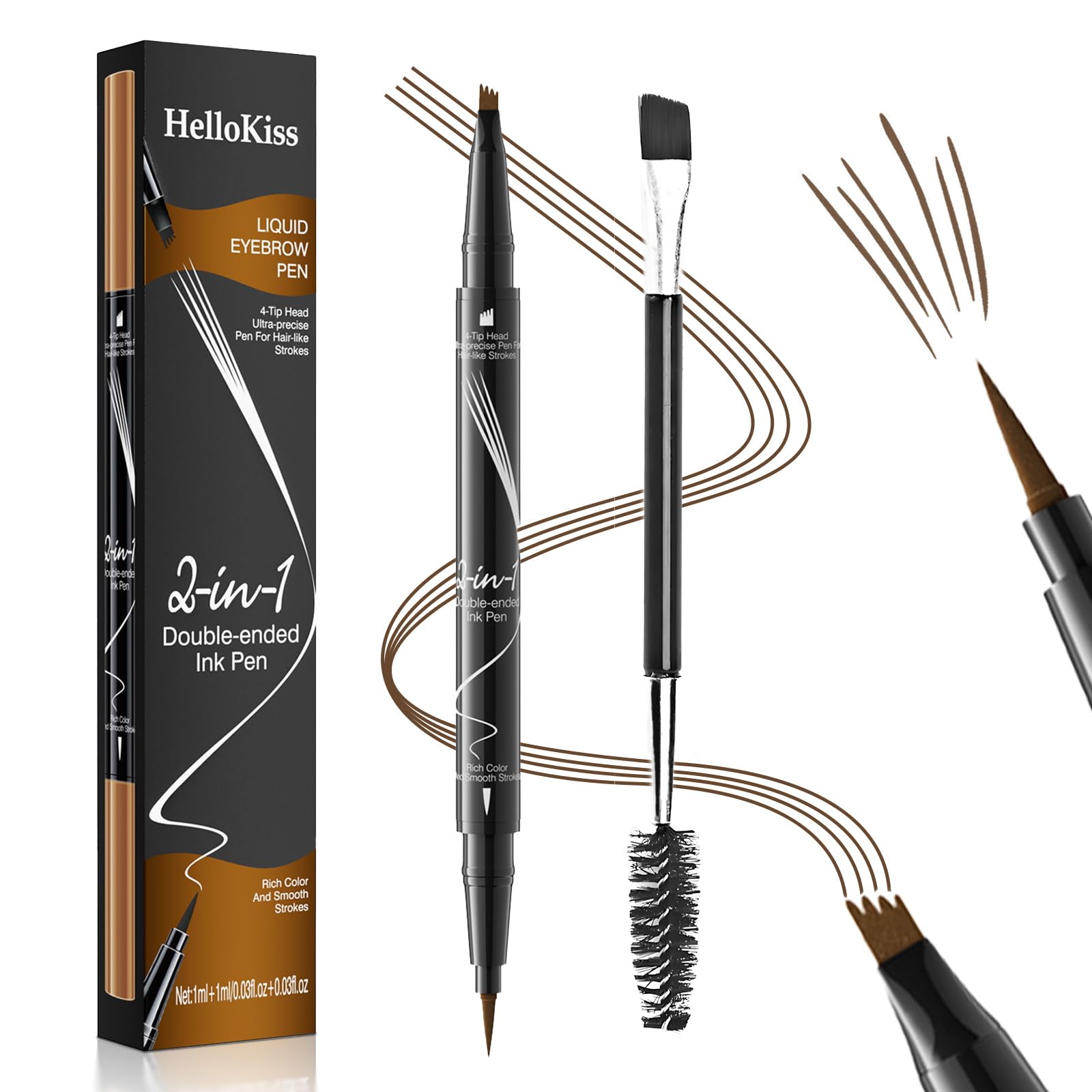 Photo 1 of Eyebrow Pen, 2-in-1 Dual-Ended Microblading Eyebrow Pencil, Magical Faux Brow Pen with 4-Fork-Tip & Precise Brush-Tip Create Natural Hair-Like Brow, Waterproof, Stay on All Day, Light Brown, 1Pcs