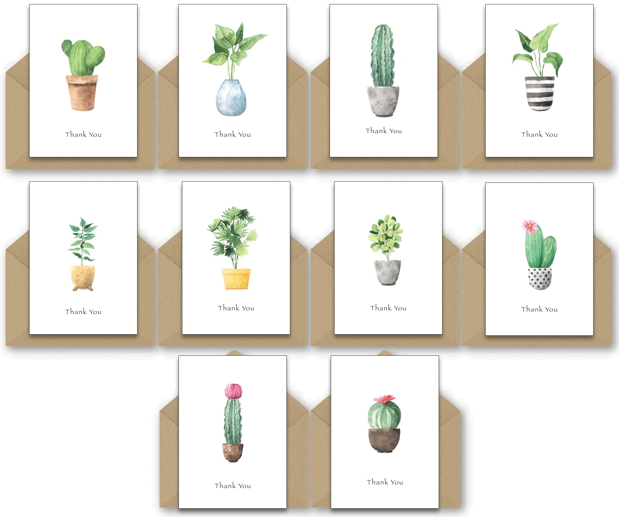 30 Cactus Thank You Cards made from Recycled Card - Ten Different Designs