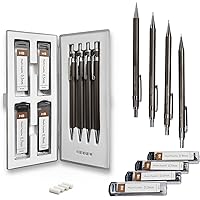 MozArt Mechanical Pencil Set with Case - 4 Sizes: 0.3, 0.5, 0.7 & 0.9mm with 30 HB Lead Refills Each & 4 Eraser Refills -Sket