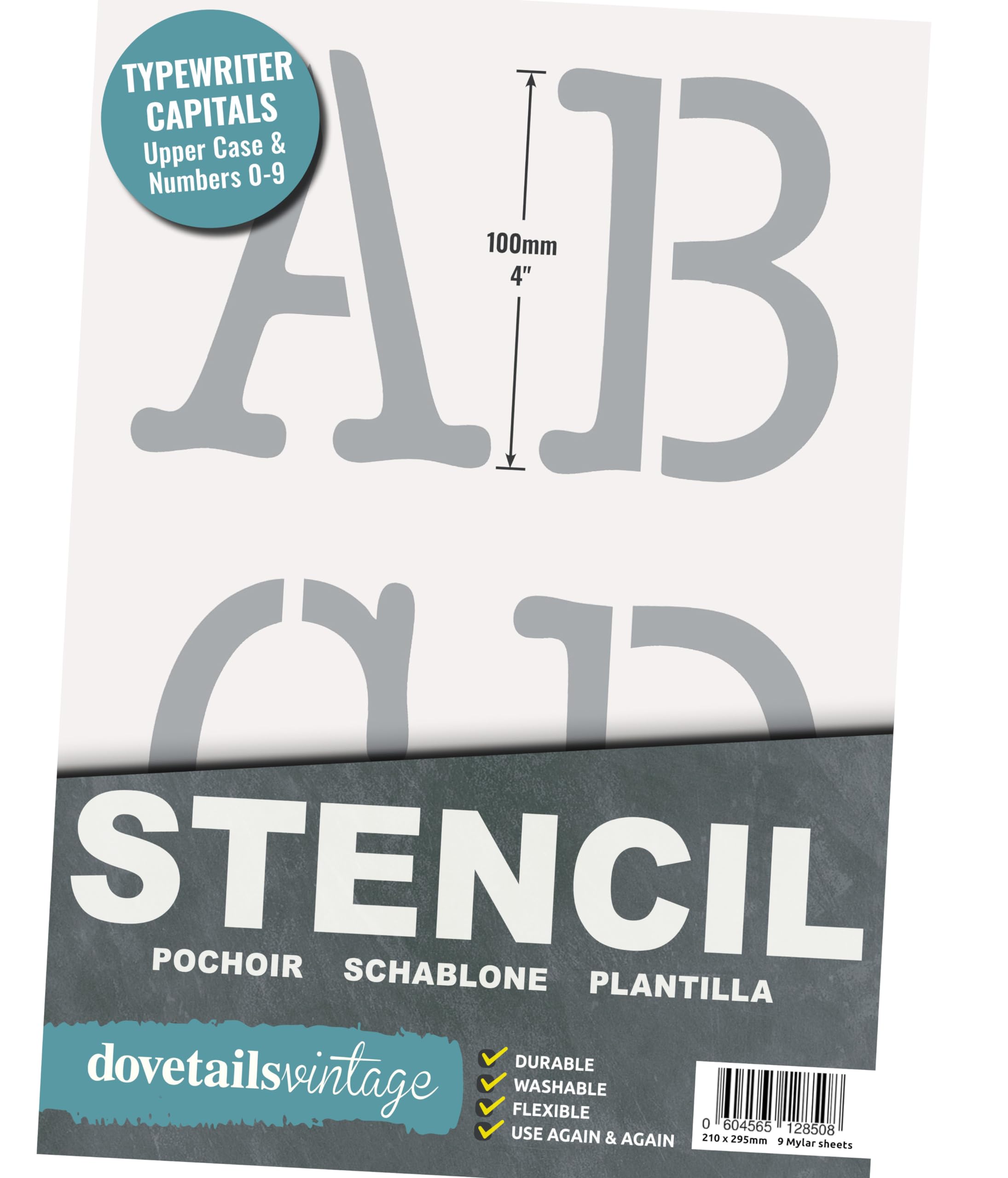 Dovetails Vintage Letter Stencil 100 mm Tall Typewriter Style Capital Letters and Numbers