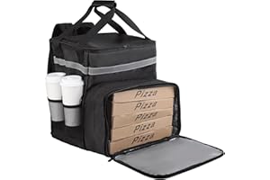 CIVJET Insulated Pizza Delivery Backpack with 4 Cup Holder, Waterproof Cooler Bags, Insulated Food Delivery Bag for Hot/Cold Food for Bike, Insulated Reusable Grocery Shopping Backpack for Doordash (Black)