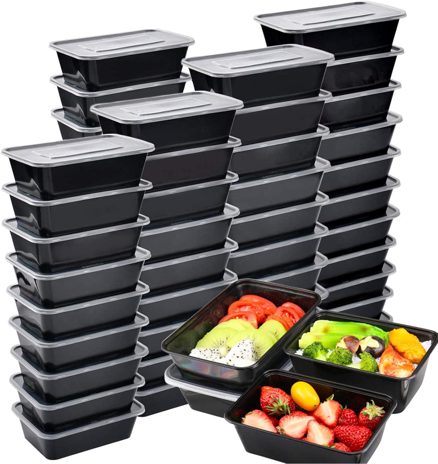 Meal Prep Containers 50pk, Plastic Salad Lunch Food Storage Container with Lids, Disposable Bento Boxes Freezer Frozen Meals Containers, Reusable Healthy Box for Dishwasher Safe(750ML/ 26 OZ)