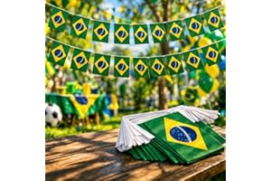 Varal Bandeirinhas Brasil Premium 6m Copa do Mundo Eleições Decoração Verde Amarelo 20 Bandeiras Poliéster