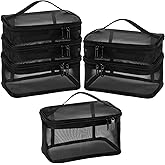 Tosnail Set of 3 Mesh Zipper Bag with Handle, Black Mesh Pouch, Travel Toiletry Bag, Cosmetic Organizer Case, Portable Small Shower Caddy for Makeup, Skincare, Beauty Product, Office, Arts and Crafts