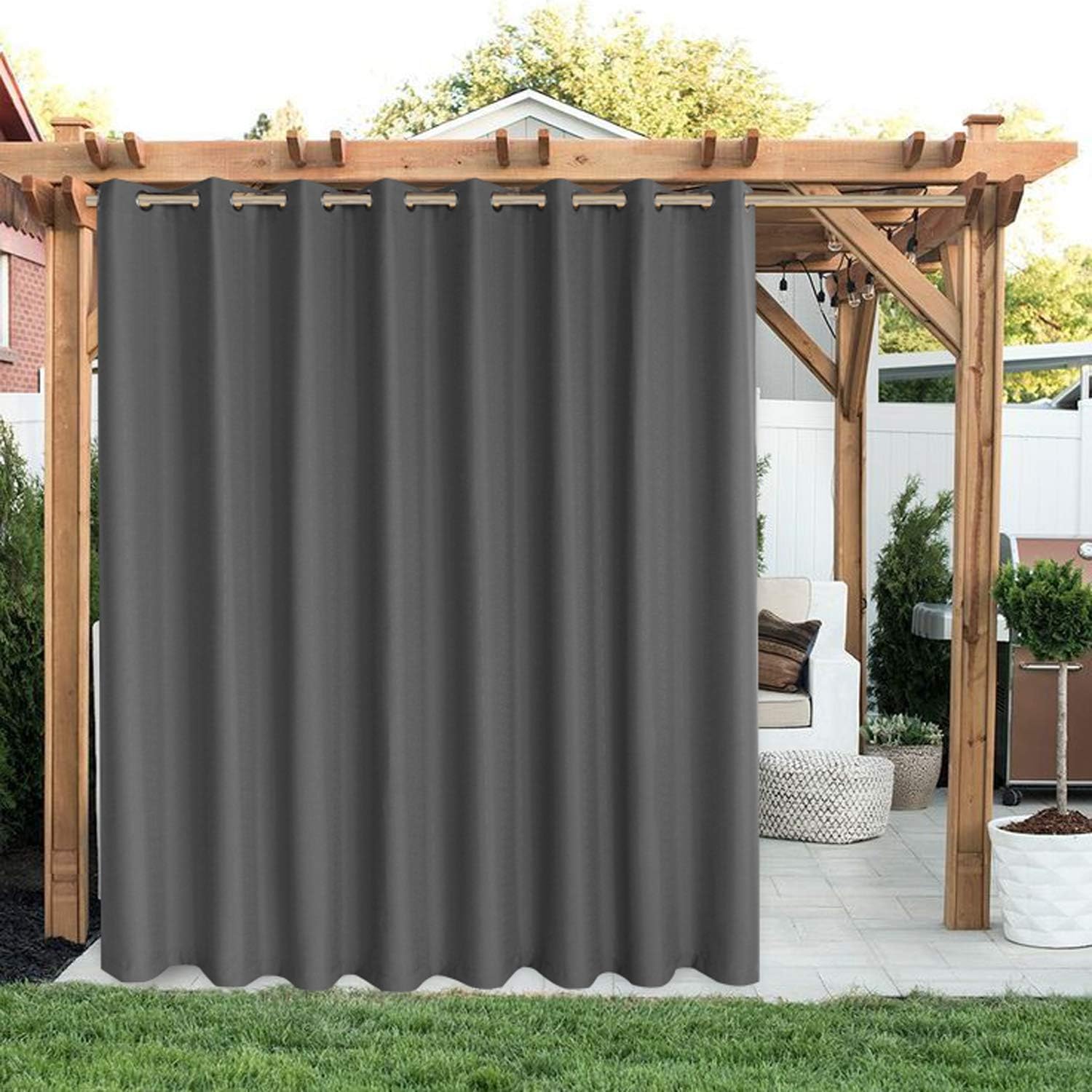 Outdoor Curtains - LORDTEX Linen Look Indoor/Outdoor Curtains, 105 x 95 Inch, Dark Grey, Set of 2 Panels – Waterproof, Privacy, Sun Blocking Textured Grommet Curtains for Patio, Pergola, Porch, Deck, Lanai, and Cabana