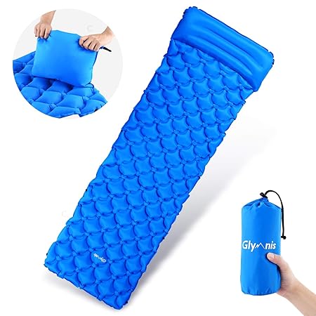 Glymnis Camping Isomatte Schlafmatte Luftmatratze Kleines Packmaß mit Kissen und Airbag Ultraleichte Aufblasbare Isomatte für
