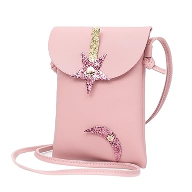 Women Girls Crossbody Purse Small Cellphone Pouch Shoulder Bag Satchel with Sequins Star Moon