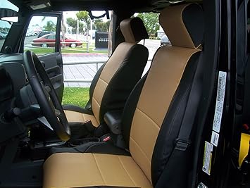 Amazon Com Iggee Black Beige Artificial Leather Custom Made Original Fit Front Seat Covers For Jeep Wrangler Jk 4doors 2007 2010 Automotive