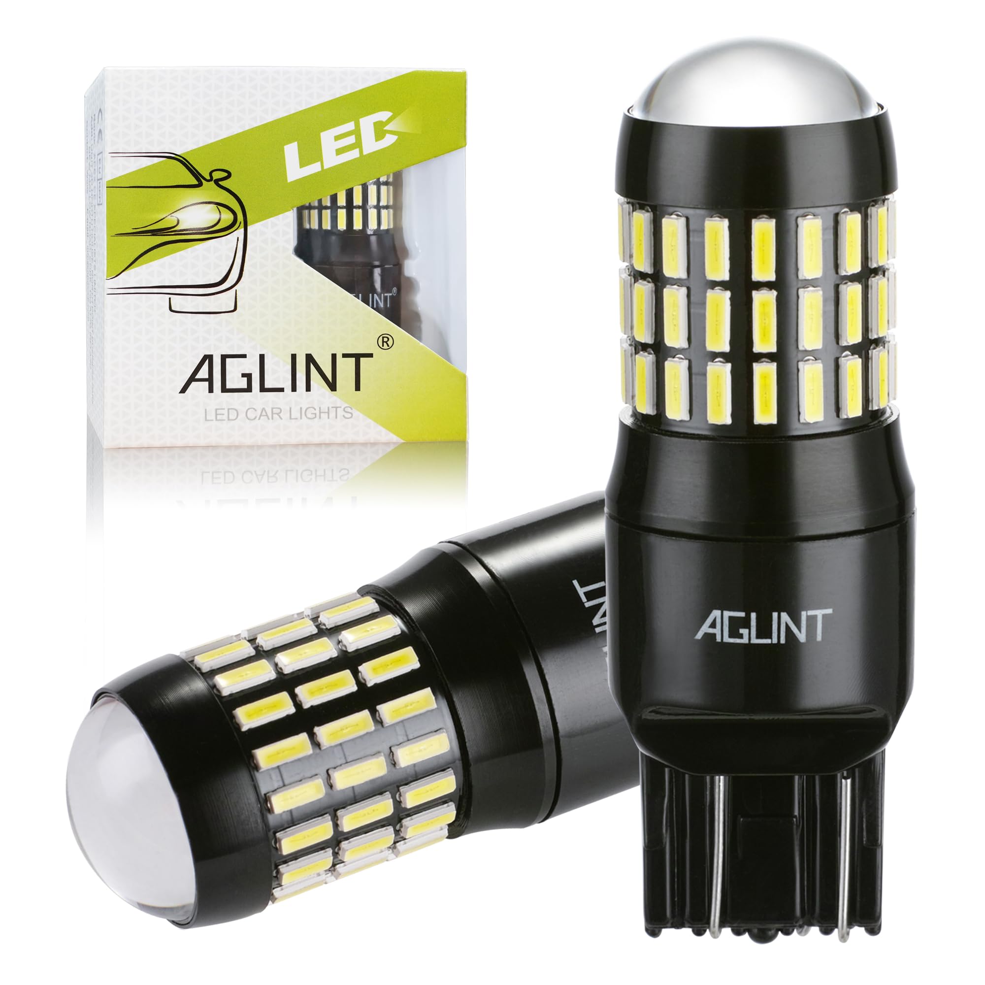 AGLINT W21W T20 LED Bulb 66SMD 992 7443 7440 12V-24V Use for Auto LED Reverse Light DRL Daytime Running Light Tail Brake Parking Turn Signal Lights White 2Pcs