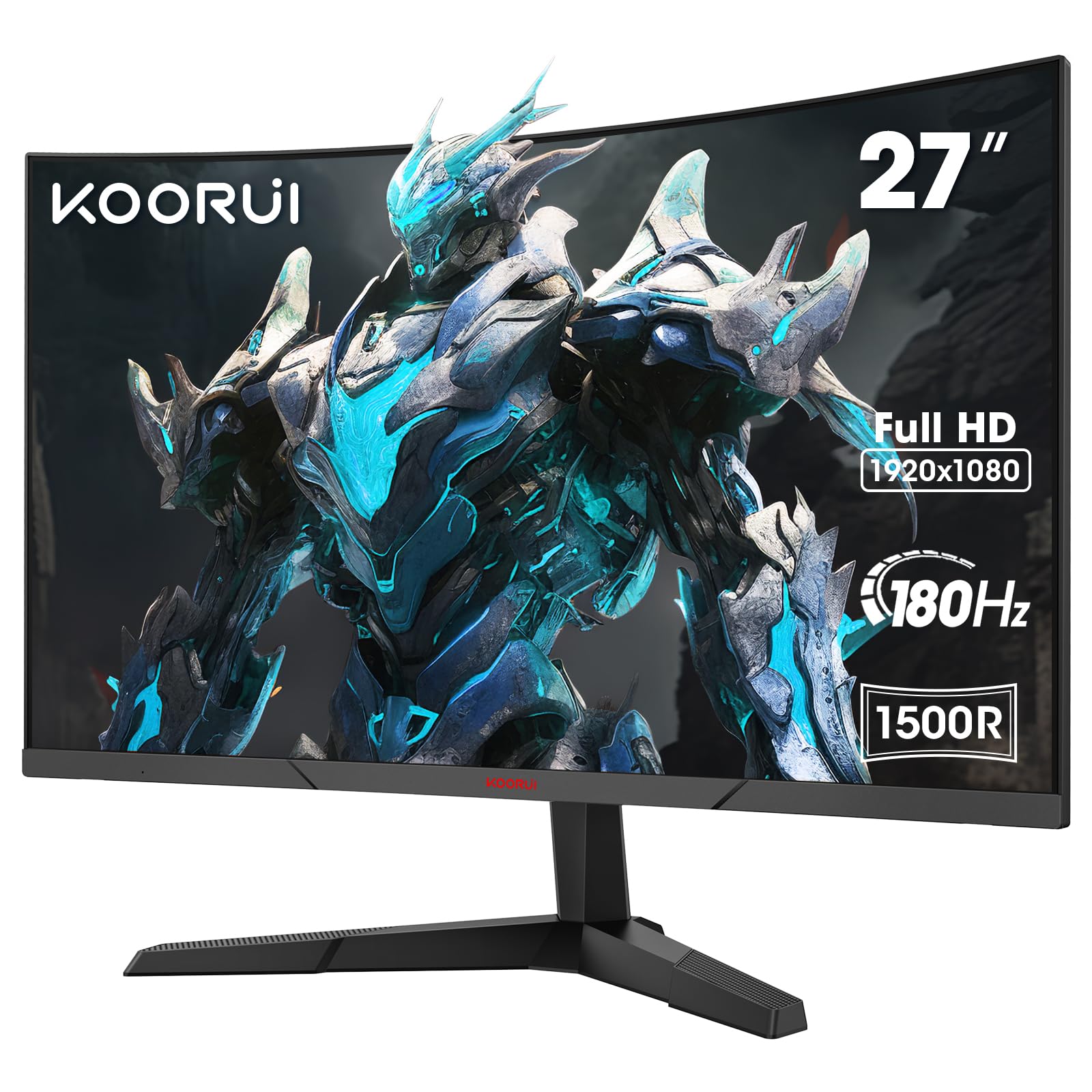 KOORUI 27 Zoll Curved Gaming Monitor, 180Hz FHD PC Bildschirm 1500R, Adaptive Sync DCI-P3 90%, VESA 100x100mm HDMI 2.0/DP 1.2, Schwarz 27E6CA