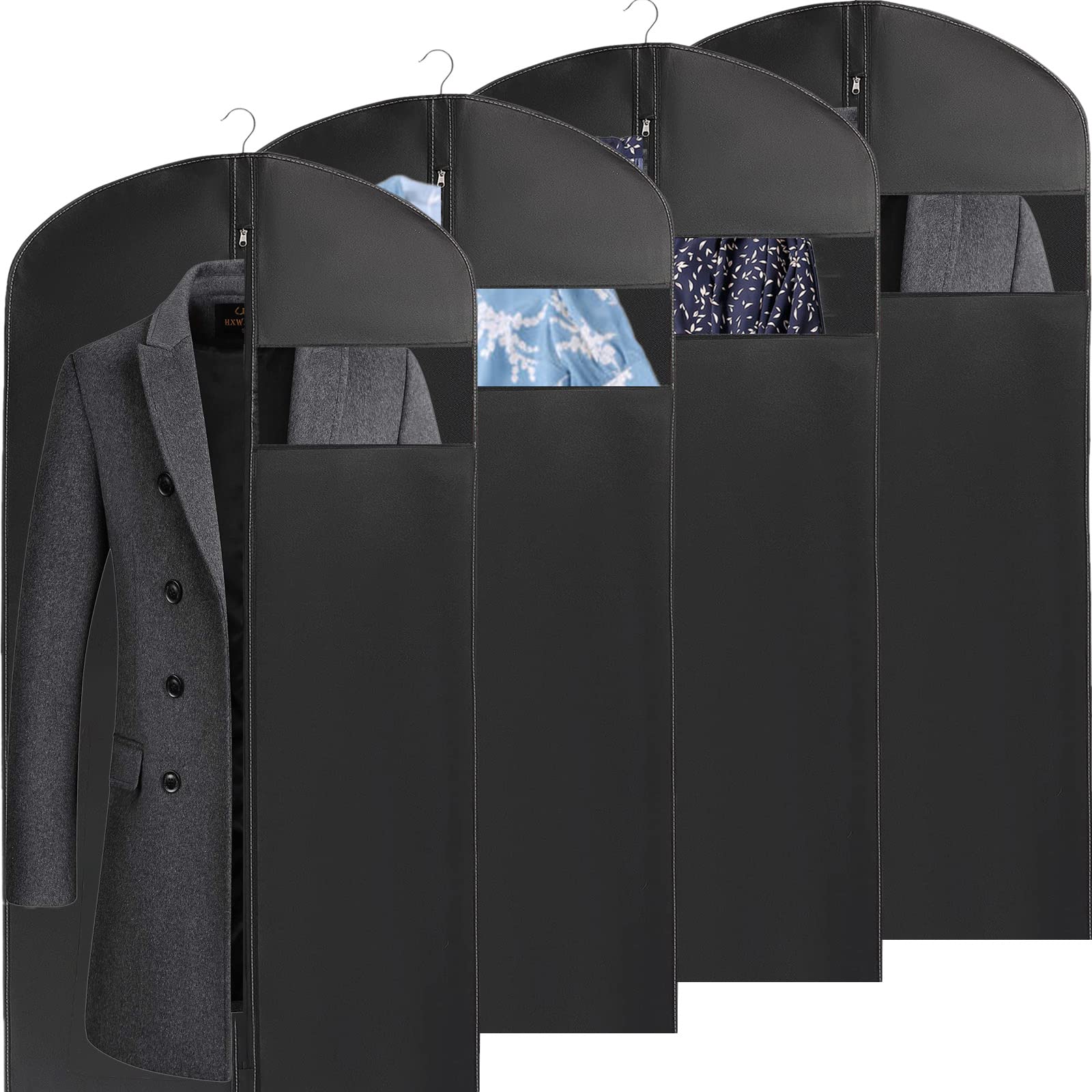 Garment Clothes Covers Protector Bags 4 Pack/24 x 47 in Dress Garment Bag with Zip in Wardrobes, Moth Resistant Dustproof Waterproof Washable Suit Carrier Protector Bags