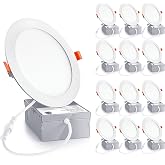 Foshinlux 12 Pack 6 Inch Ultra-Thin LED Recessed Ceiling Light with Junction Box, 6000K Daylight White, 12W 110W Equivalent, Canless Wafer Slim Panel Downlight, 1050LM High Brightness