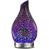 Essential Oil Diffusers 3D Glass Aromatherapy Diffuser Cool Mist Humidifier | Handmade Glass Aroma Diffuser, 7-color LED Light, Auto Shut-off, Aromatherapy for Home, Bedroom and Gifts