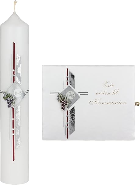 Mamemi Set Per Prima Comunione Candela E Lettera Per Comunione In Rosso E Argento Amazon It Casa E Cucina